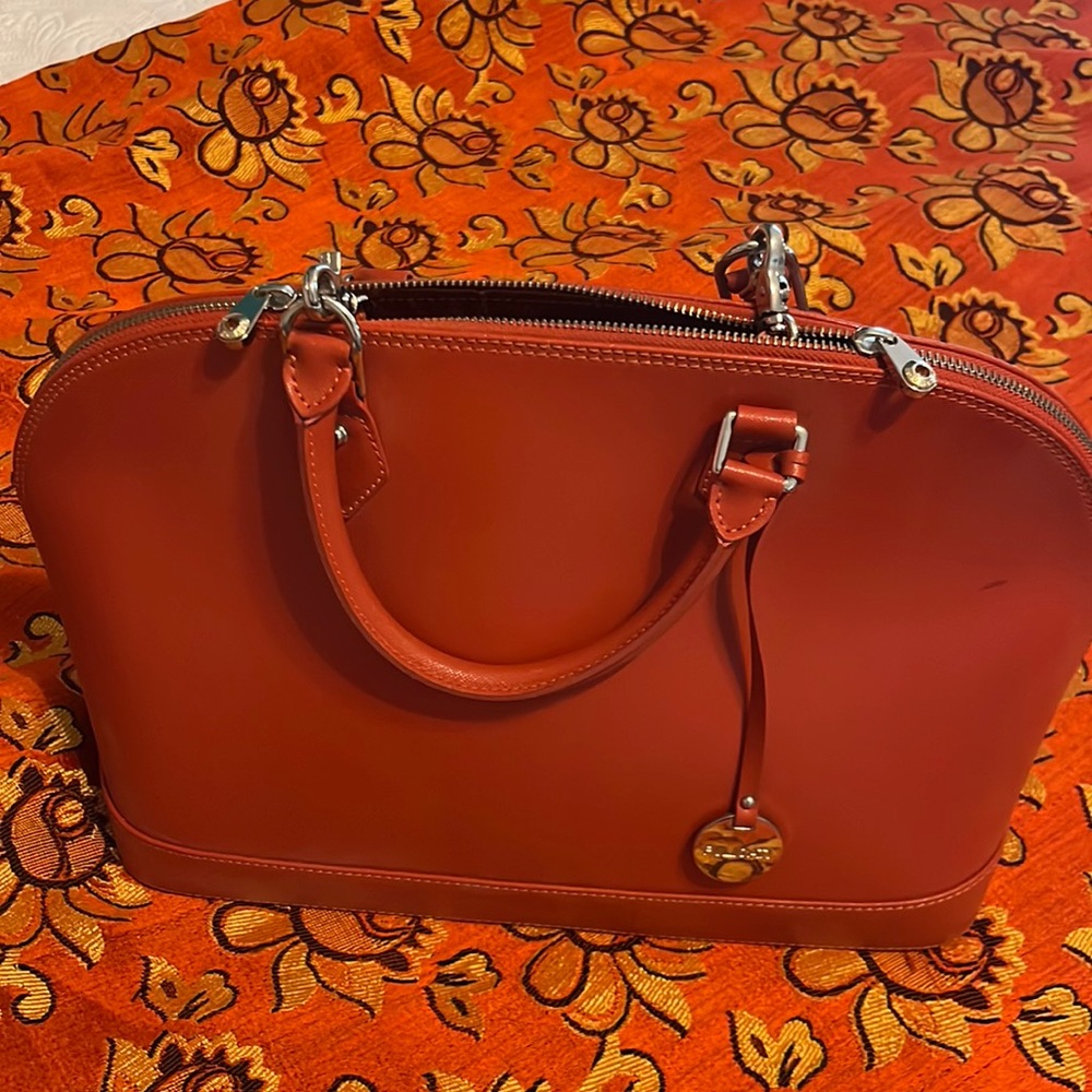 Orange handbag with over the shoulder strap